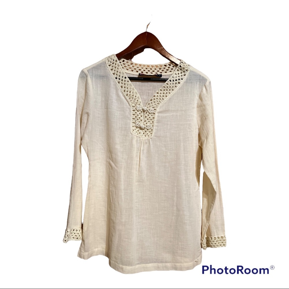 VINEYARD VINES Long Sleeve Cream Yellow Blouse Tunic